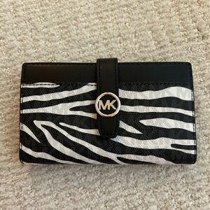 Michael Kors MK Black White Zebra Wallet NEW